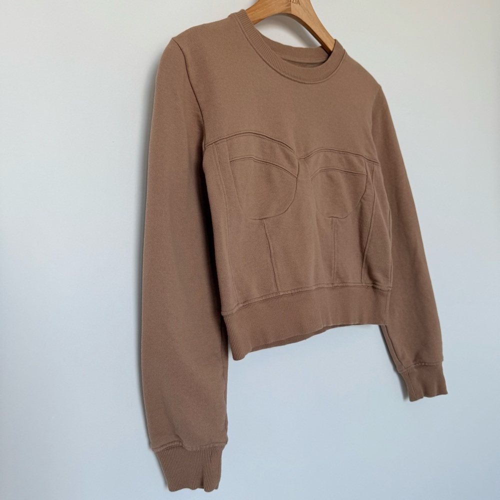 Zara Bustier Stitch Sweatshirt Beige Crewneck Cotton Size S Neutral - Picture 3 of 8